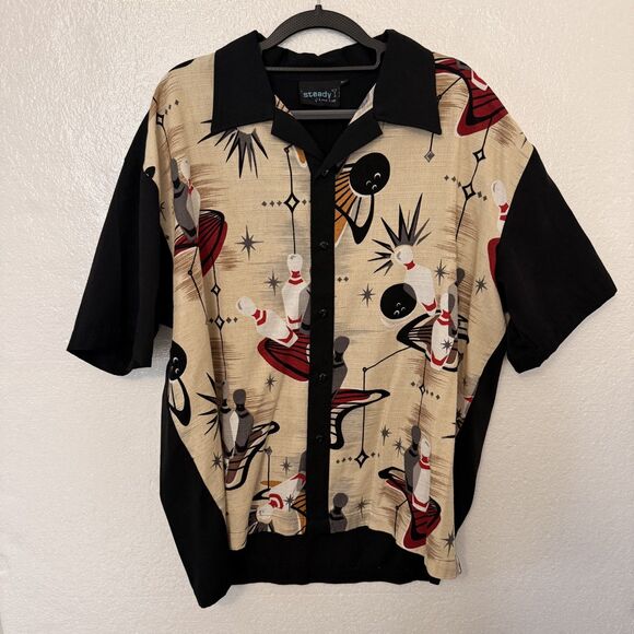 Vintage Steady Last Call Shirt Men XL Black Martini Bowling Rockabilly Retro USA - Picture 3 of 9